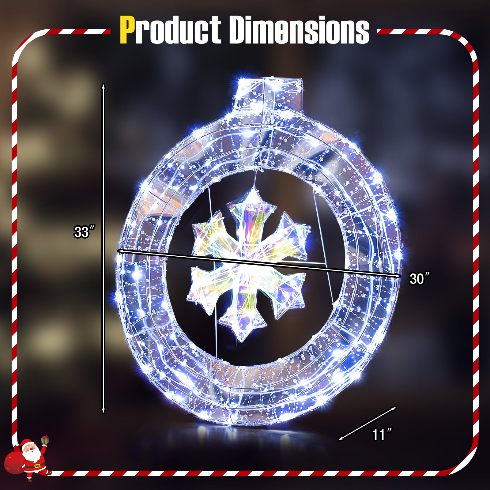 33 Inch Lighted Snowflake Wreath with Hanging Ring and Support Bracket