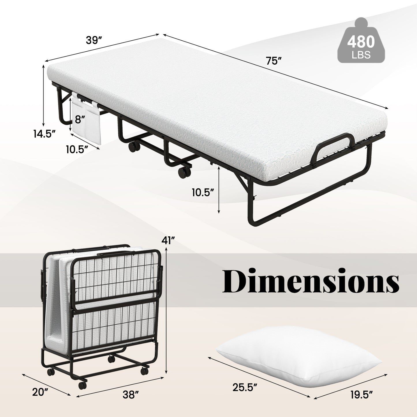 Folding Guest Bed with Memory Foam Mattress and Pillow
