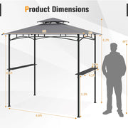8 x 5 Feet Grill Gazebo with 2 Shelves 6 Hooks and Metal Frame-Gray