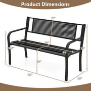 50 Inches Garden Bench with Patterned Backrest and Curved Armrests-Black