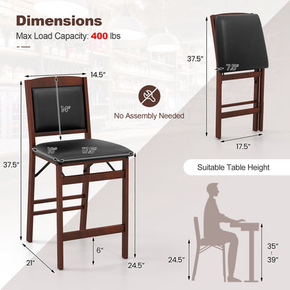 Set of 2 Folding Kitchen Island Stool with Rubber Wood Legs-Brown