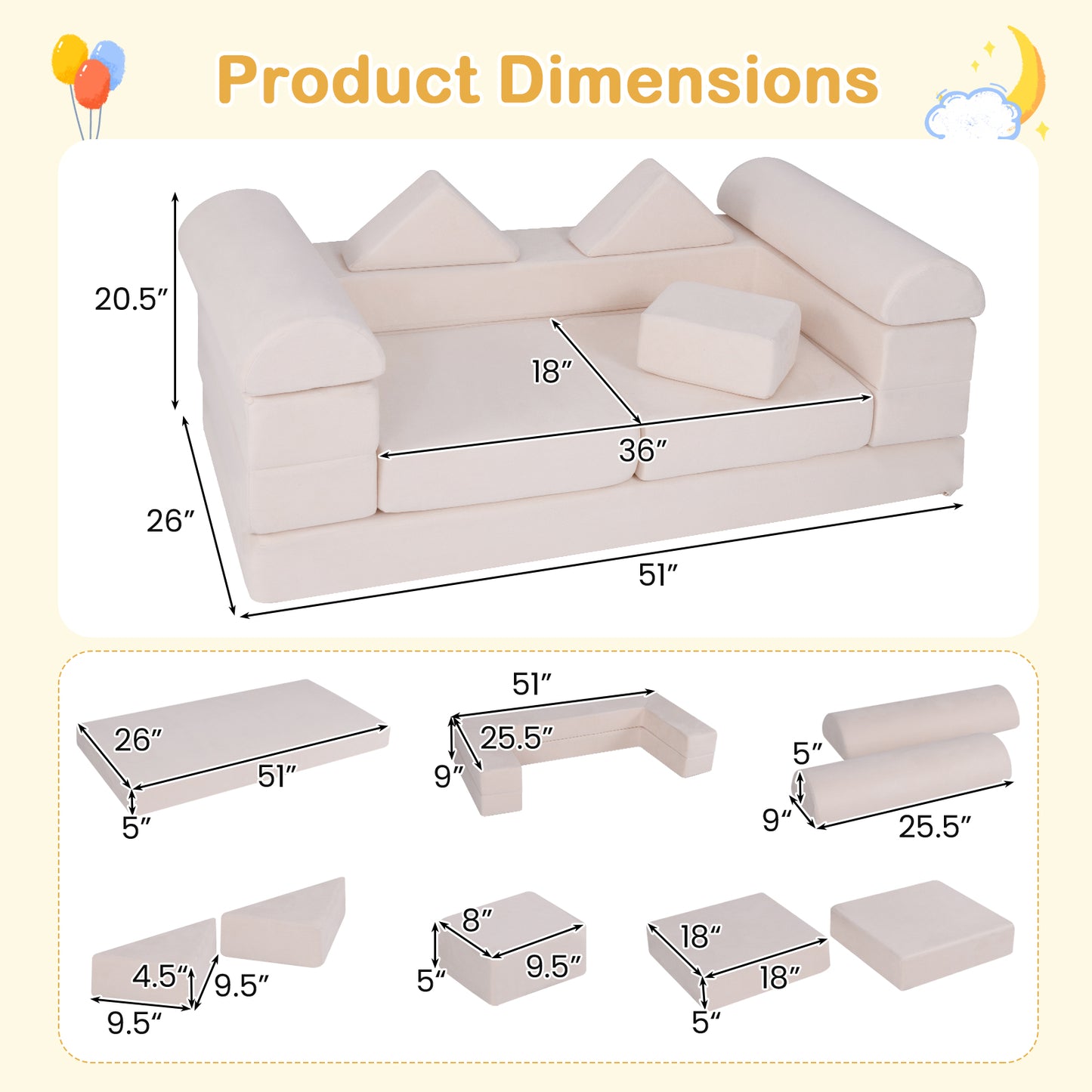 9-Piece Climb and Crawl Foam and Floor Playset with Breathable Suede Fabric