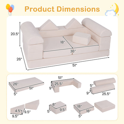 9-Piece Climb and Crawl Foam and Floor Playset with Breathable Suede Fabric
