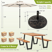 Outdoor Dining Table Set for 6 with 10 Feet Umbrella and Base
