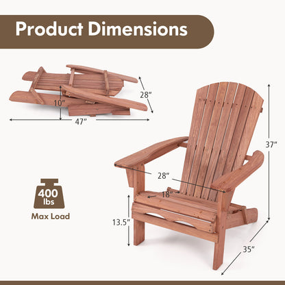 1 Piece Folding Adirondack Chair with High Backrest and Wide Armrests-Gray - Brown