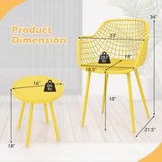 3 Piece Patio Chair Set with PP Seat and Tabletop for Porch-Yellow