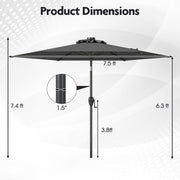 7.5 Feet Solar Powered Patio Umbrella with LED Lights and Crank Handle-Gray