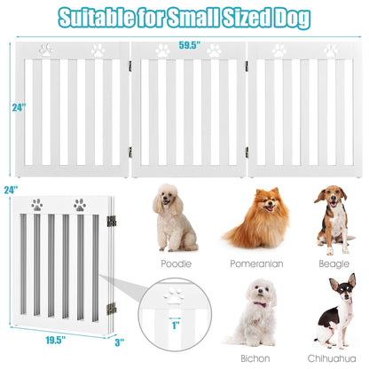 24 Inch Folding Wooden Freestanding Dog Gate with 360¬∞ Flexible Hinge for Pet-White