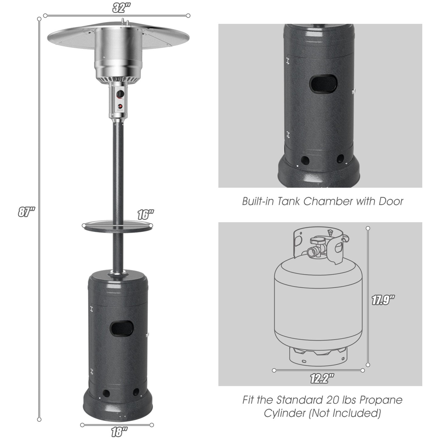 Outdoor Heater Propane Standing LP Gas Steel with Table