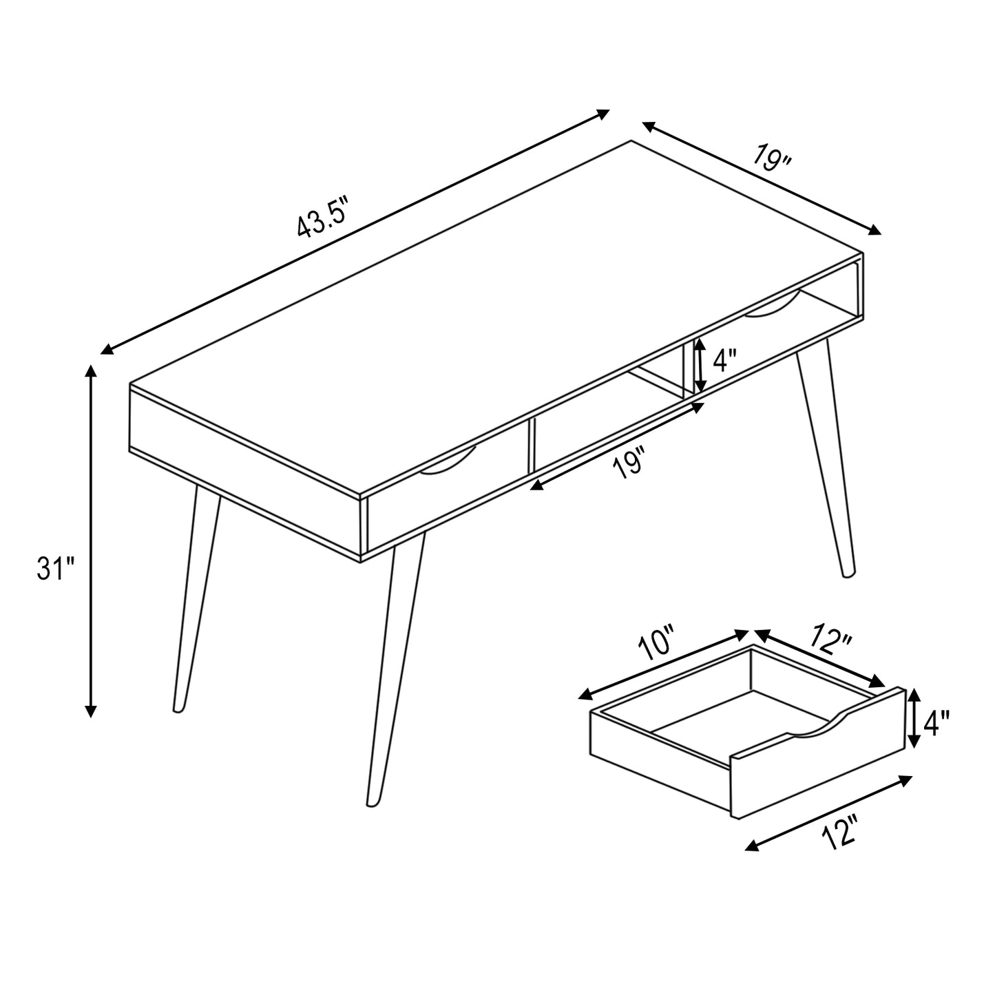 Stylish Computer Desk Workstation with 2 Drawers and Solid Wood Legs-Walnut