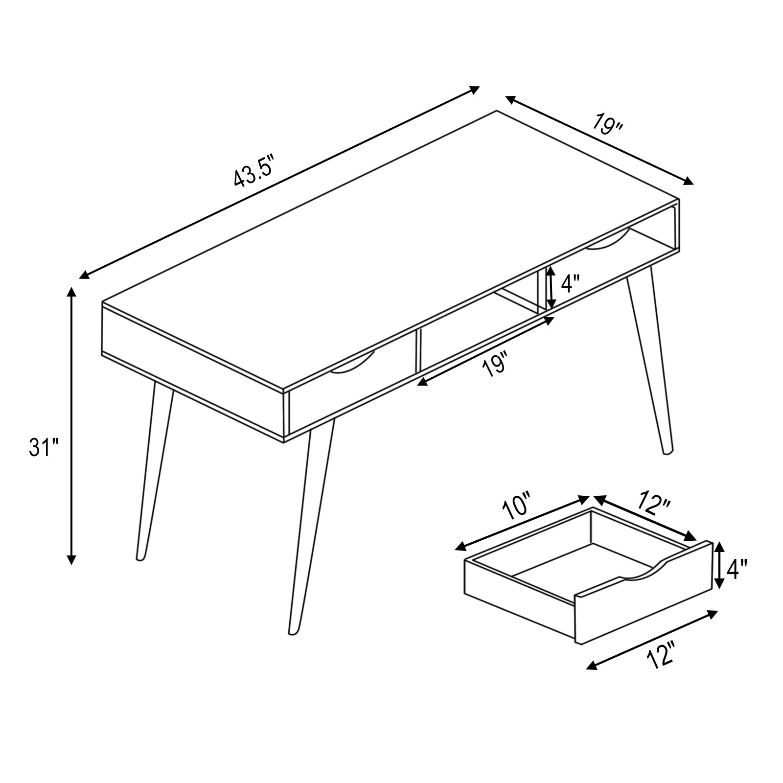 Stylish Computer Desk Workstation with 2 Drawers and Solid Wood Legs-Walnut