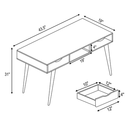 Stylish Computer Desk Workstation with 2 Drawers and Solid Wood Legs-Walnut