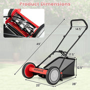 16 Inch Push Lawn Mower with 5 Steel Blades and Grass Catcher Bag-Red