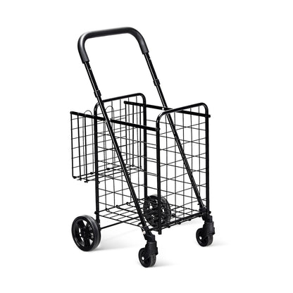 Folding Shopping Cart Basket Rolling Trolley with Adjustable Handle