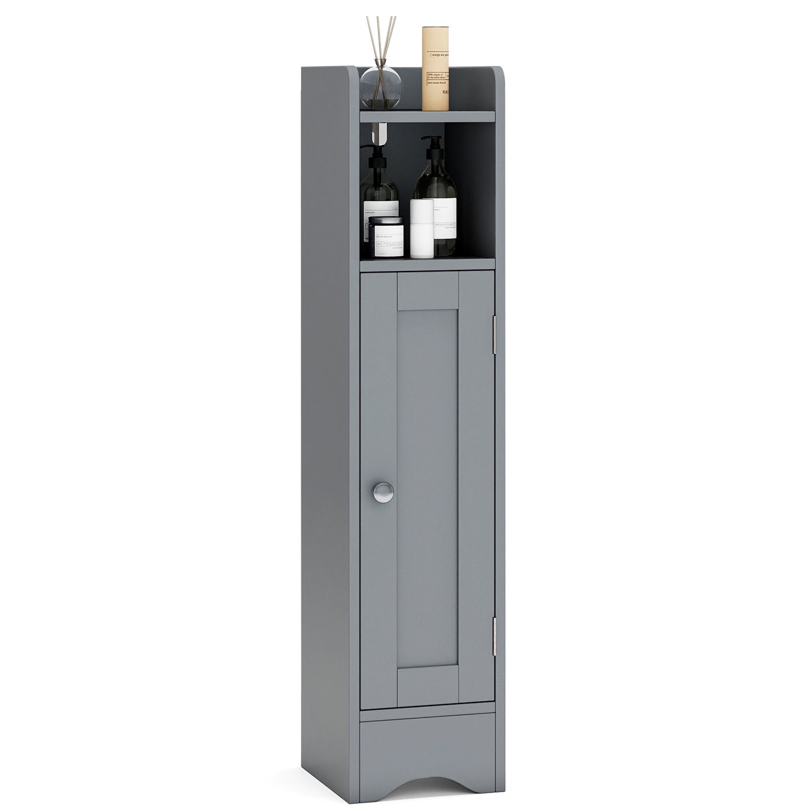 Slim Bathroom Cabinet Corner with 1 Door and Adjustable Shelves-Gray