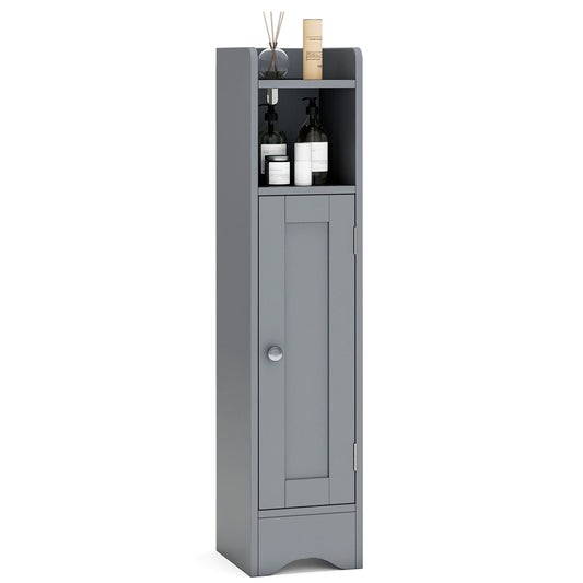 Slim Bathroom Cabinet Corner with 1 Door and Adjustable Shelves-Gray