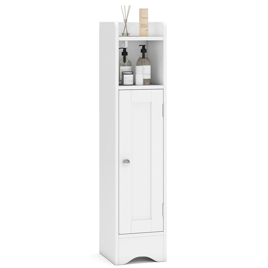 Slim Bathroom Cabinet Corner with 1 Door and Adjustable Shelves-White