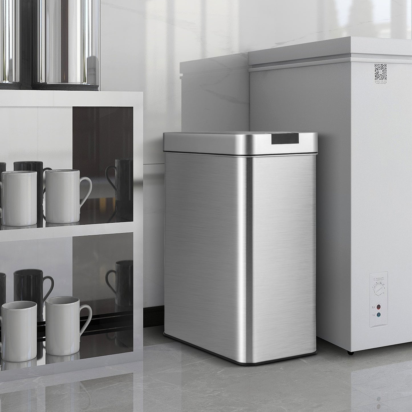 13.2 Gal Slim Kitchen Trash Can with Wing Lids and Stainless Steel Frame