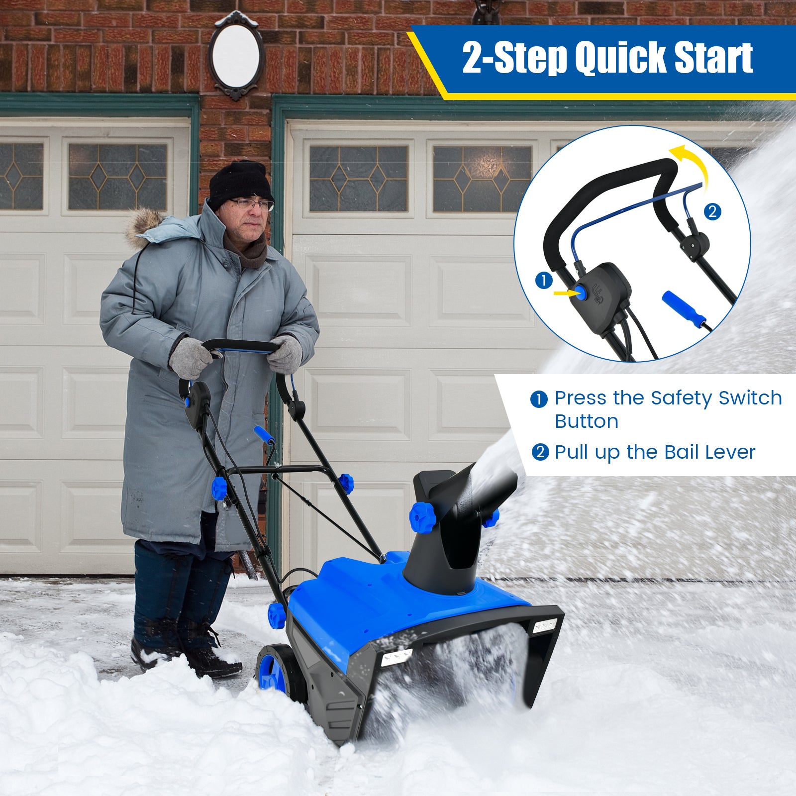 20 Inch 120V 15Amp Electric Snow Thrower with 180¬∞ Rotatable Chute-Blue