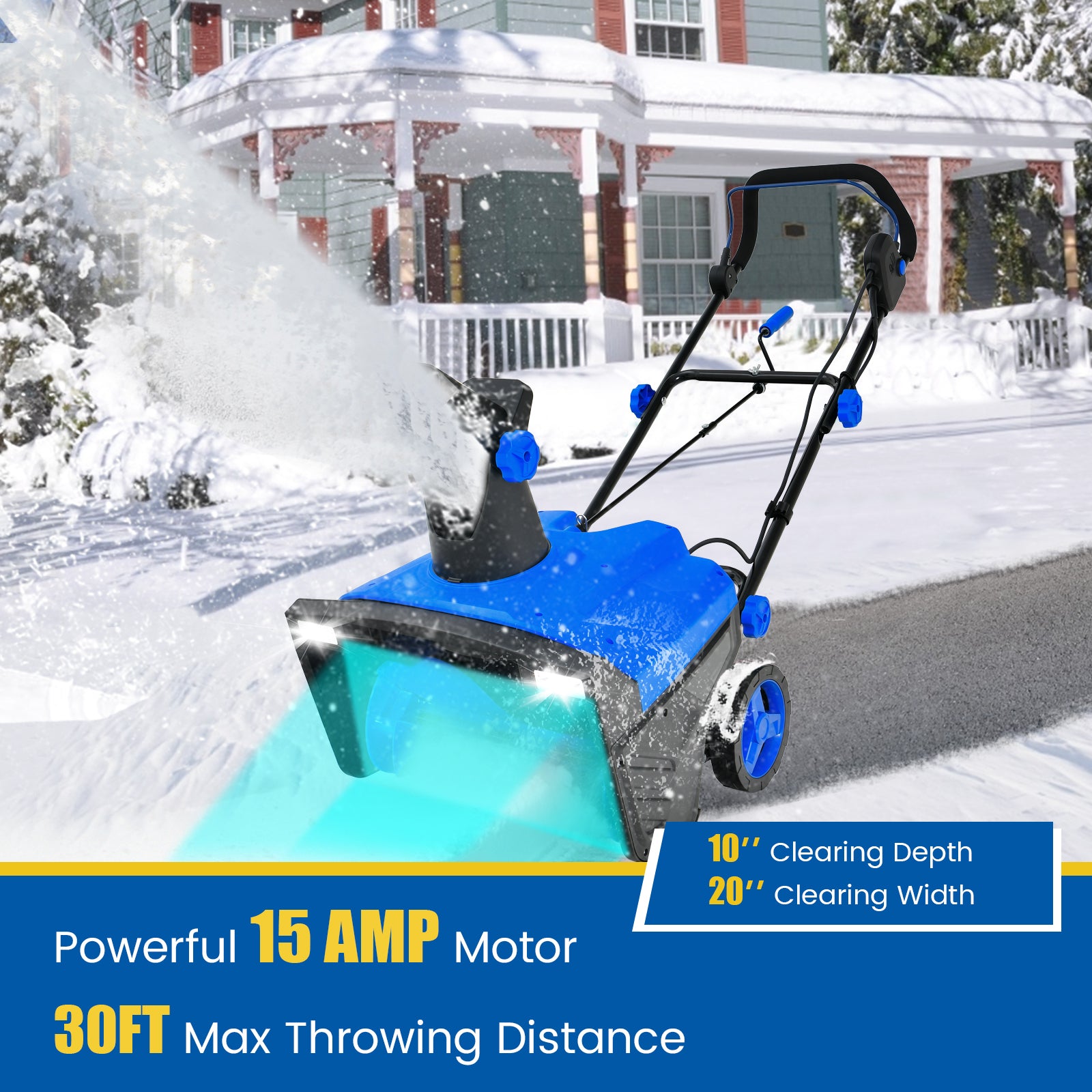 20 Inch 120V 15Amp Electric Snow Thrower with 180¬∞ Rotatable Chute-Blue