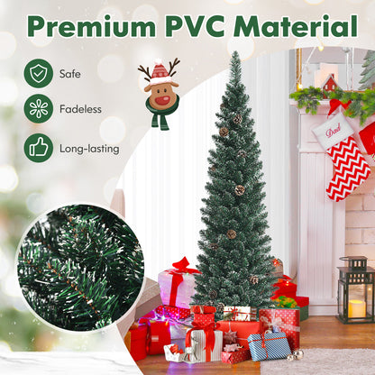 Snowy Artificial Pencil Christmas Tree with Pine Cones-5 ft