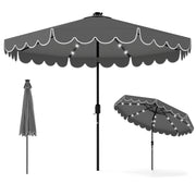 9.3 FT Solar Patio Umbrella with 24 LED Lights Vented Top and Ruffles-Gray