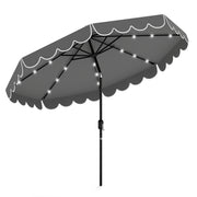 9.3 FT Solar Patio Umbrella with 24 LED Lights Vented Top and Ruffles-Gray