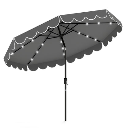 9.3 Feet Solar Patio Umbrella with 24 LED Lights Vented Top and Ruffles-Beige