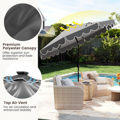 9.3 Feet Solar Patio Umbrella with 24 LED Lights Vented Top and Ruffles-Beige