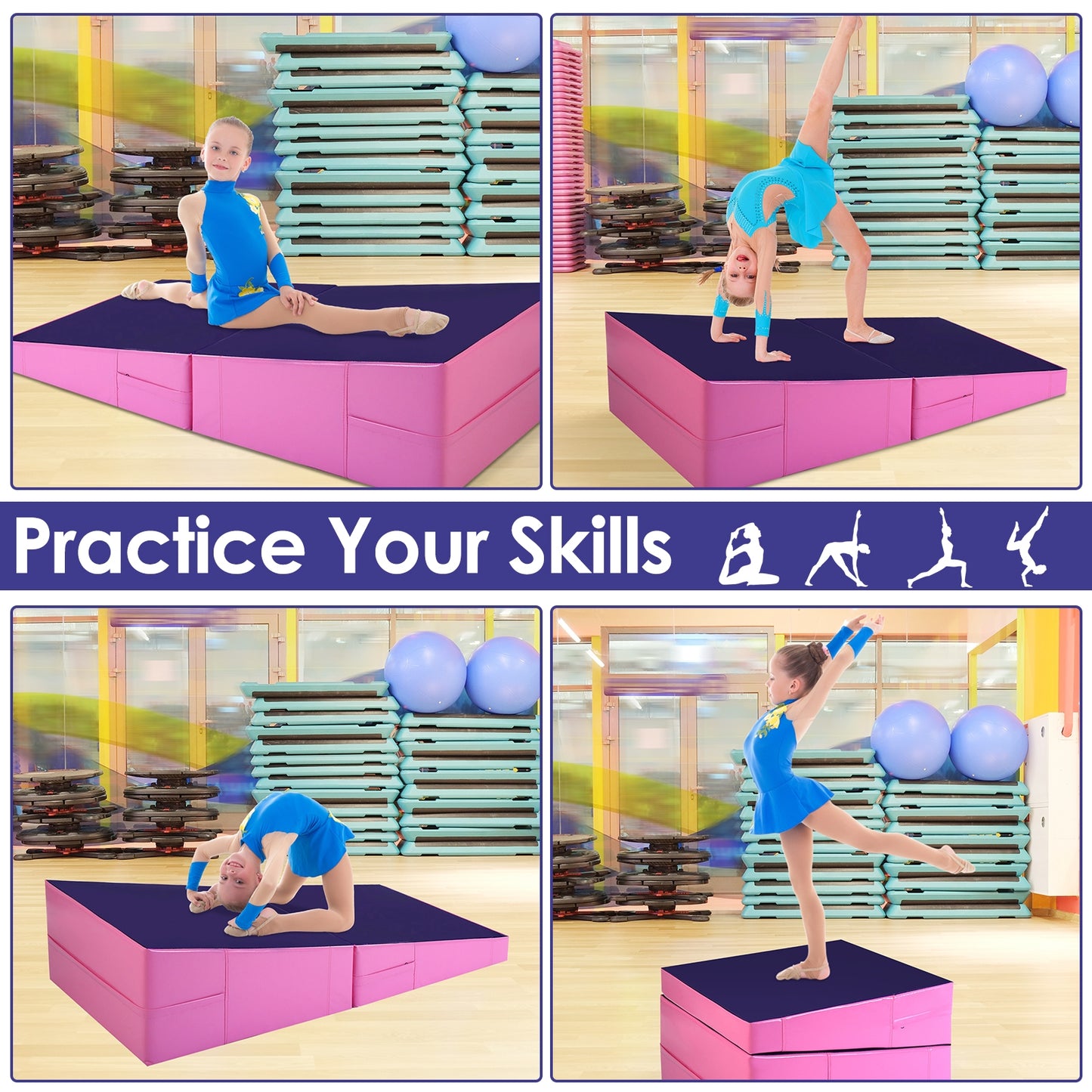 Folding Incline Mat Slope Cheese Gymnastics Gym Exercise Yellow