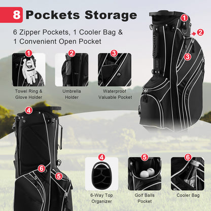 Golf Stand Cart Bag with 6-Way Divider Carry Pockets