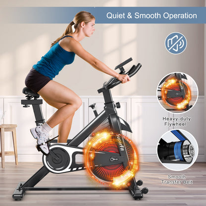 Indoor Silent Belt Drive Adjustable Resistance Cycling Stationary Bike White - Default