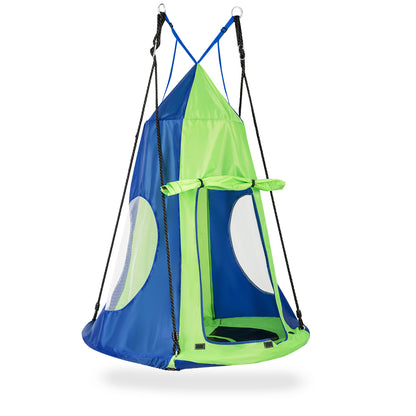 2-in-1 40 Inch Kids Hanging Chair Detachable Swing Tent Set-Orange - Green