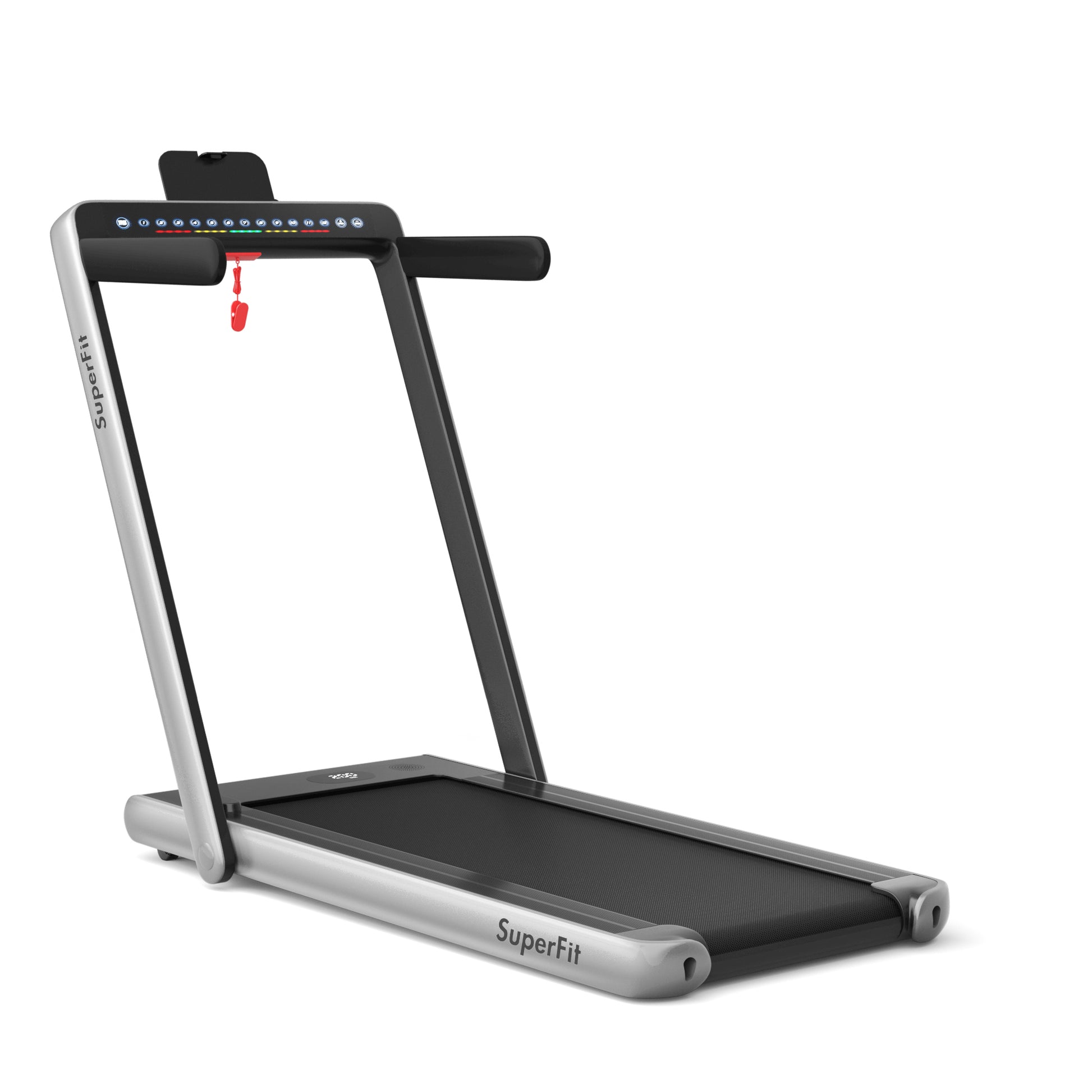 2-in-1 Electric Motorized Health and Fitness Folding Treadmill with Dual Display and Speaker-Yellow - Silver