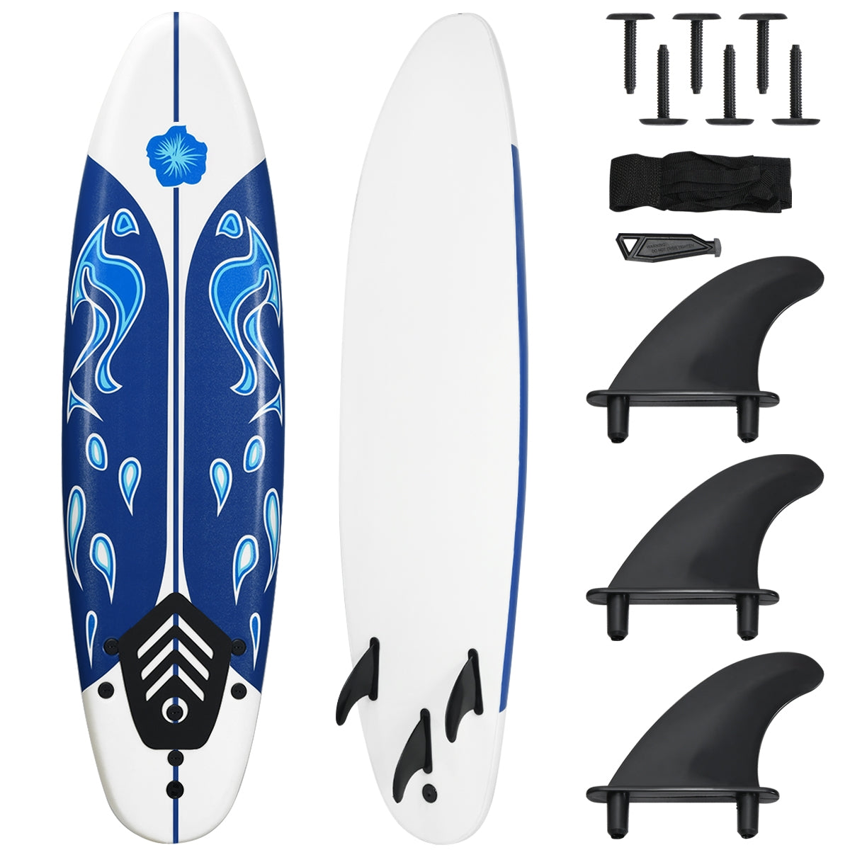 6 Feet Surfboard with 3 Detachable Fins-Red - White