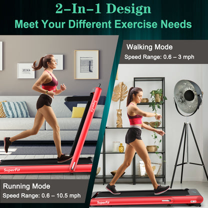 4.75HP 2 In 1 Folding Treadmill with Remote APP Control-Black - Red