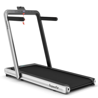 4.75HP 2 In 1 Folding Treadmill with Remote APP Control-Black - Silver