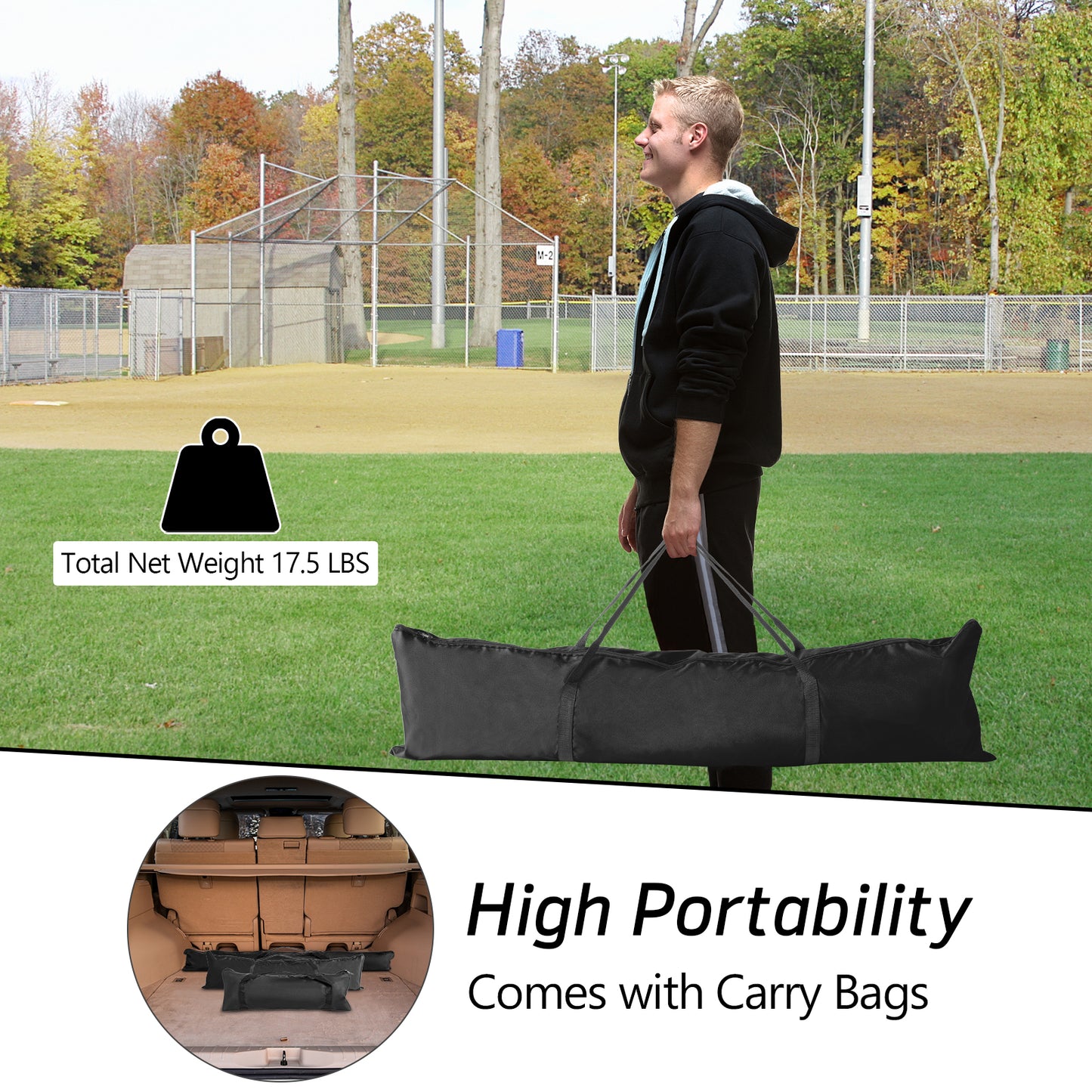 Portable Practice Net Kit with 3 Carrying Bags-Black