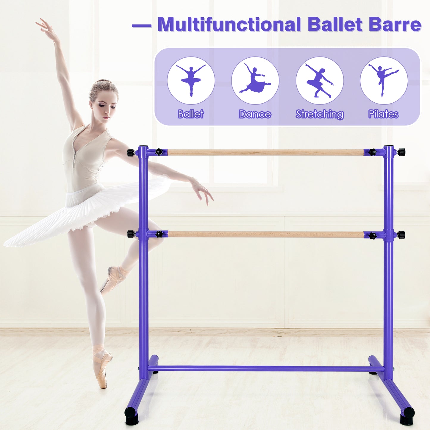 47 Inch Double Ballet Barre with Anti-Slip Footpads-Purple