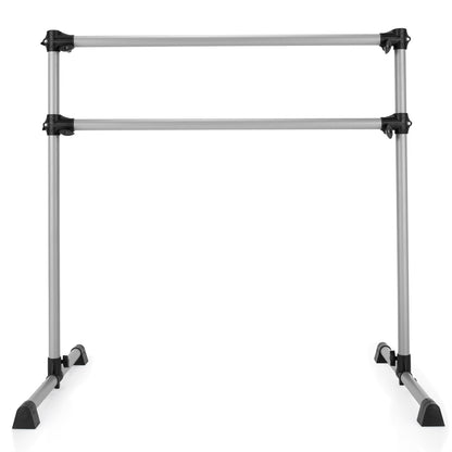 4 Feet Double Ballet Barre Bar with Adjustable Height-Black - Silver