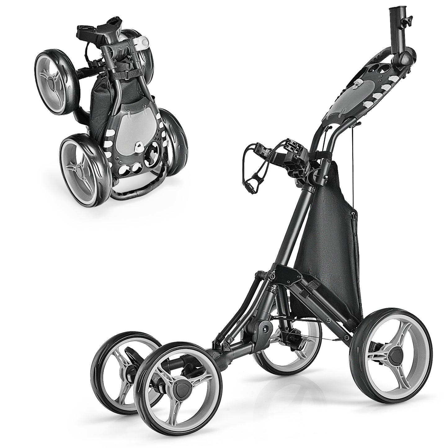 Golf Push Pull Cart with Foot Brake-Gray - Gray