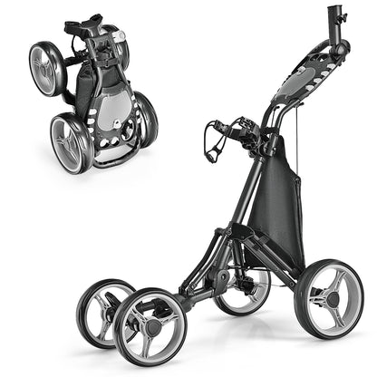 Golf Push Pull Cart with Foot Brake-Gray - Gray
