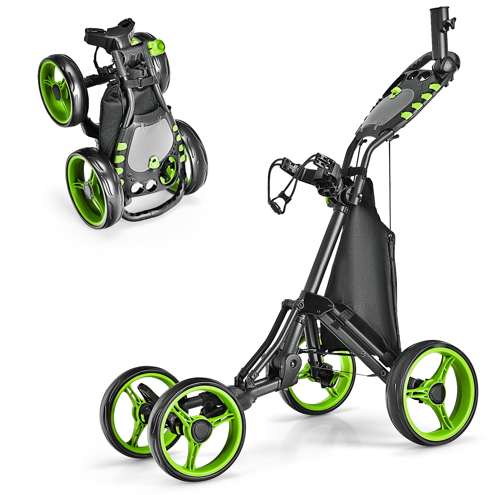 Golf Push Pull Cart with Foot Brake-Gray - Green
