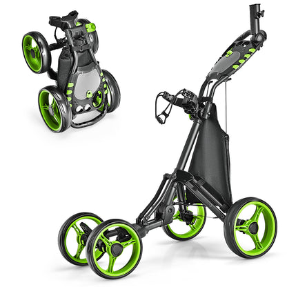 Golf Push Pull Cart with Foot Brake-Gray - Green