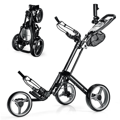 Folding 3 Wheels Golf Push Cart with Brake Scoreboard Adjustable Handle-Blue - Gray