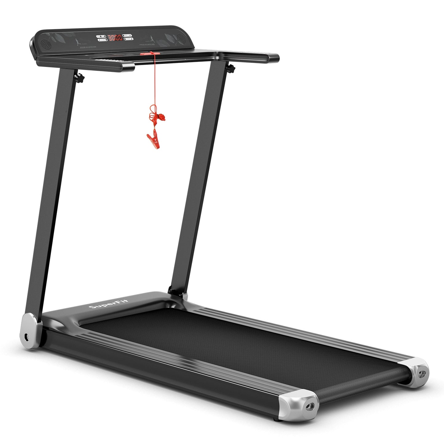 Folding Electric Compact Walking Treadmill with APP Control Speaker-Red - Silver