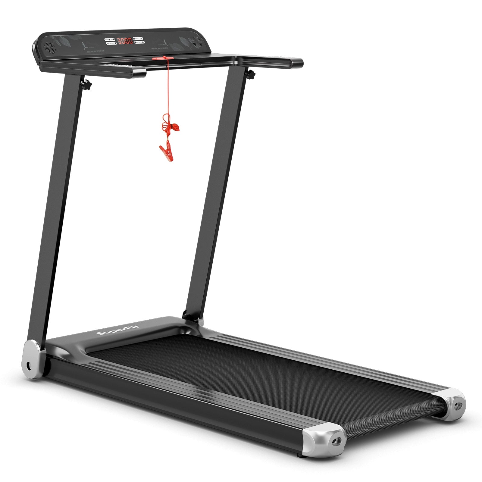 Folding Electric Compact Walking Treadmill with APP Control Speaker-Red - Silver
