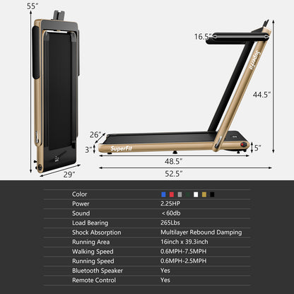 2.25HP 2 in 1 Folding Treadmill with APP Speaker Remote Control-Green - Yellow