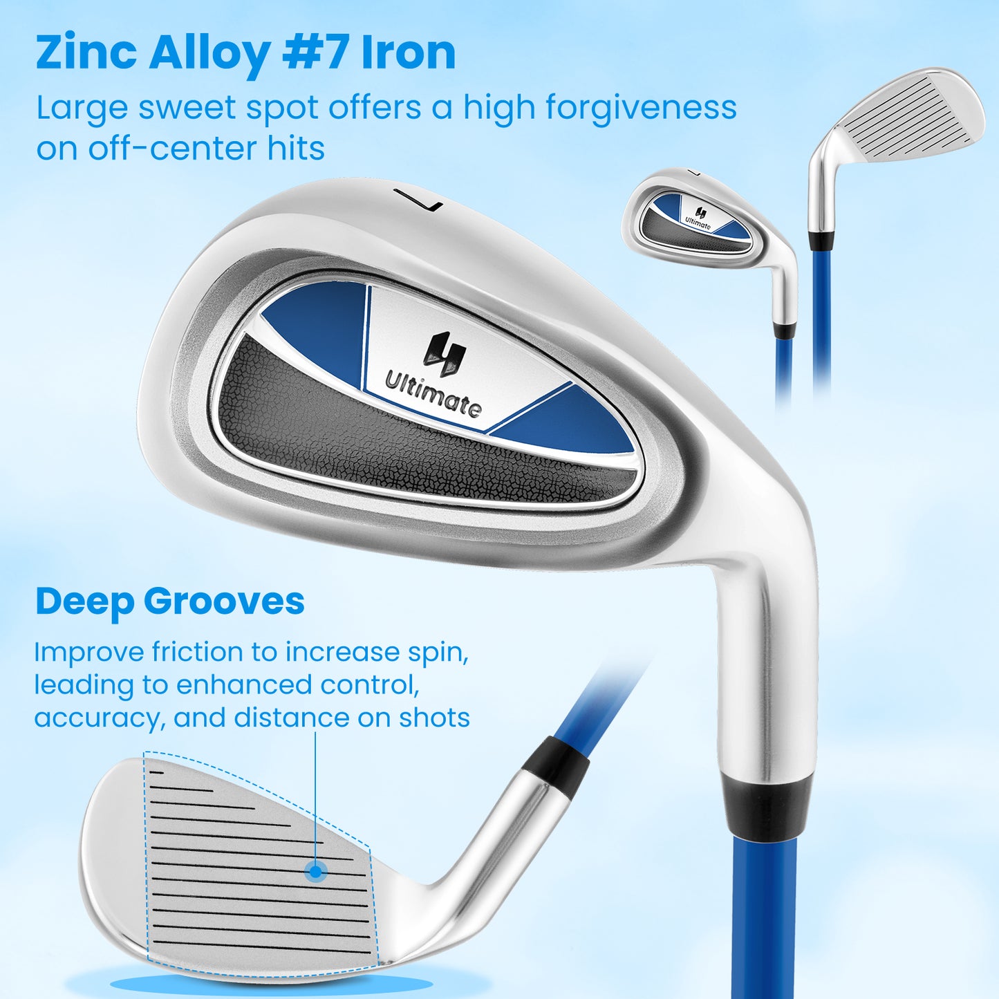 Junior #7 Iron for Kids with Fiberglass Shaft and Headcover