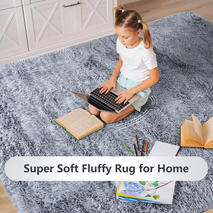 5 x 7 Feet Modern Rectangular Soft Shag Area Rug for Living Room Bedroom-Gray - Light Gray